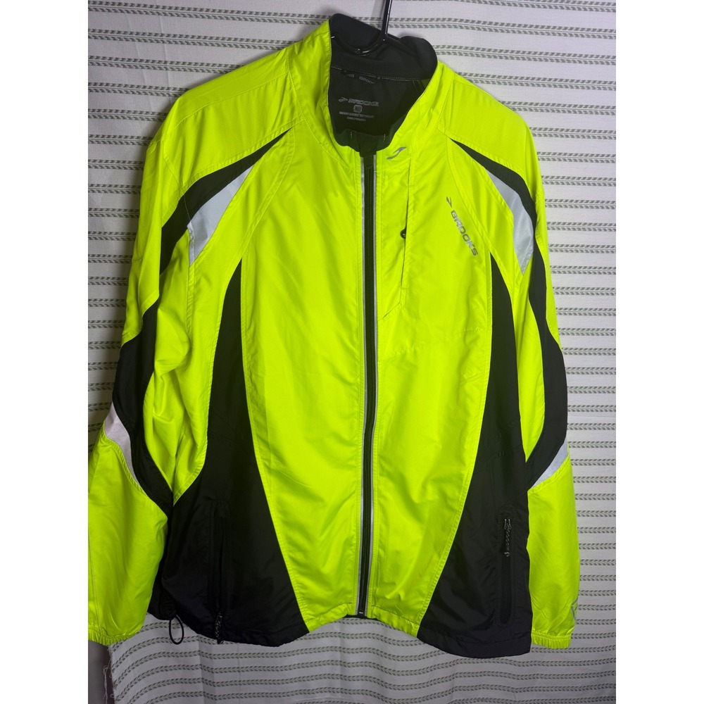Brooks Mens Windbreaker Jacket Neon Yellow High Visibility Reflective Size XL
